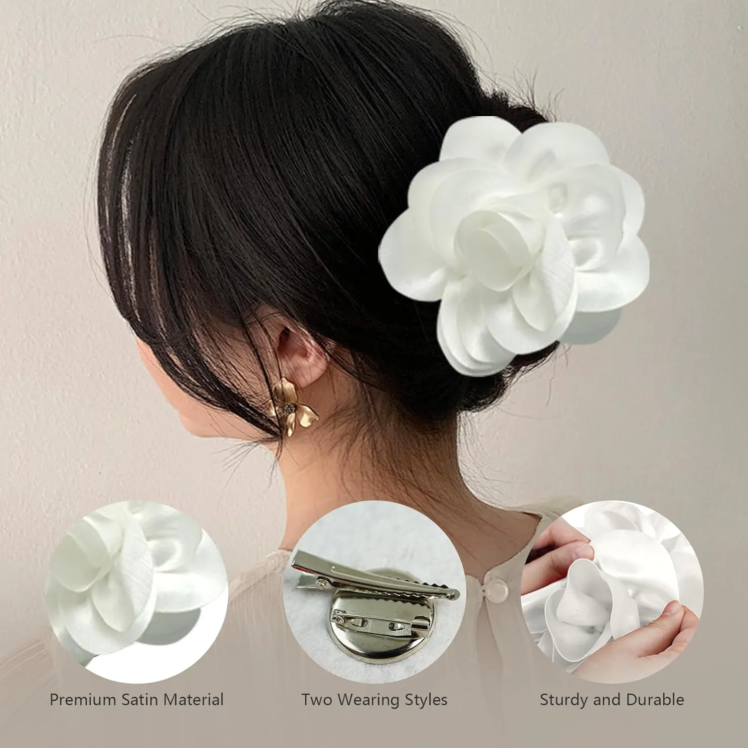 Elegant Satin Fabric Flower Brooch Pins and Flower Hair Clips, Big Size for Women's Dress Accessories, for Weddings, Parties, Dating, Rose and Silk Camellia Design, Eye-Catching Clothing Jewelry Gifts