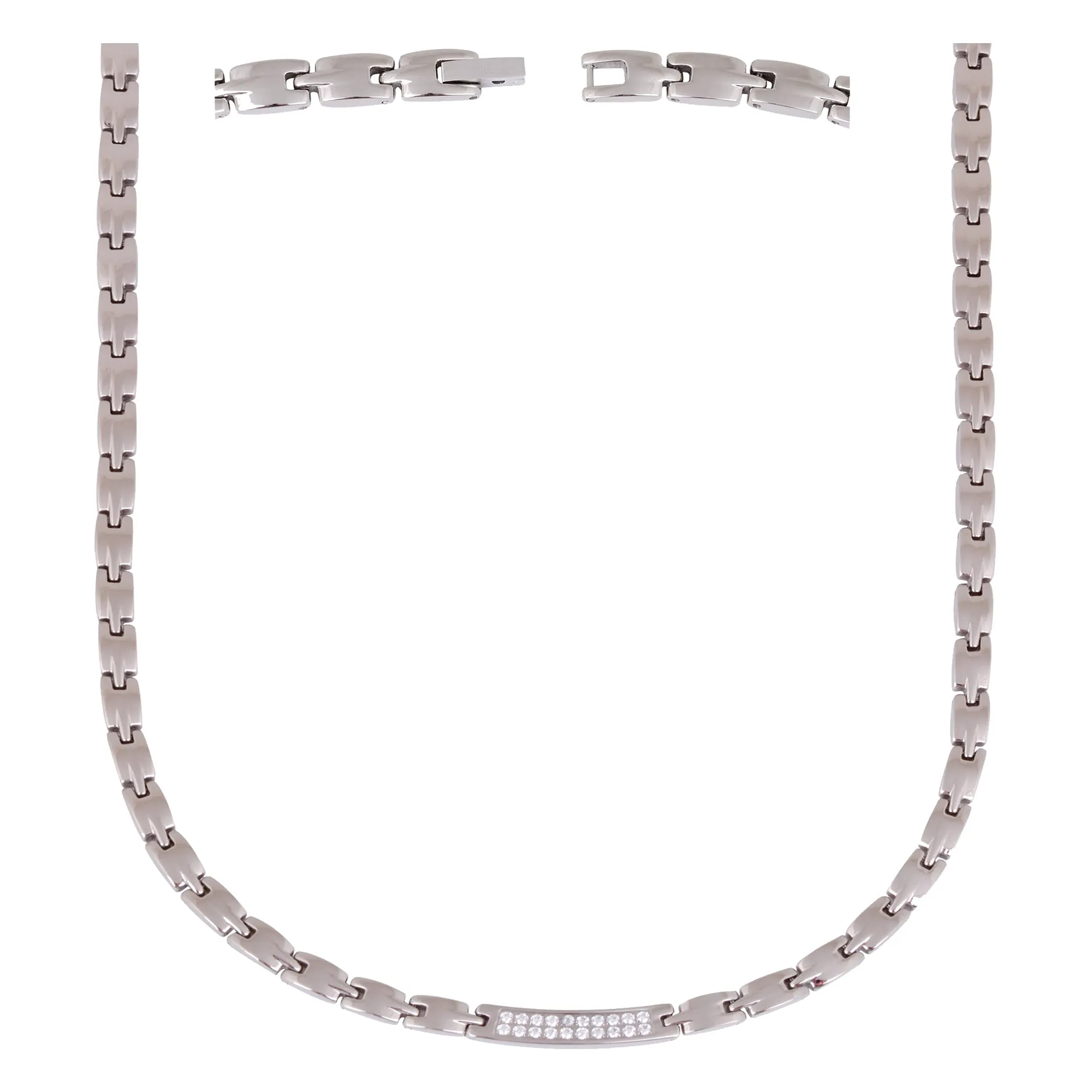Elegant Titanium Magnetic Therapy Necklace - Womens - Width: .25in, w/ Czech Cyrstals / Silver
