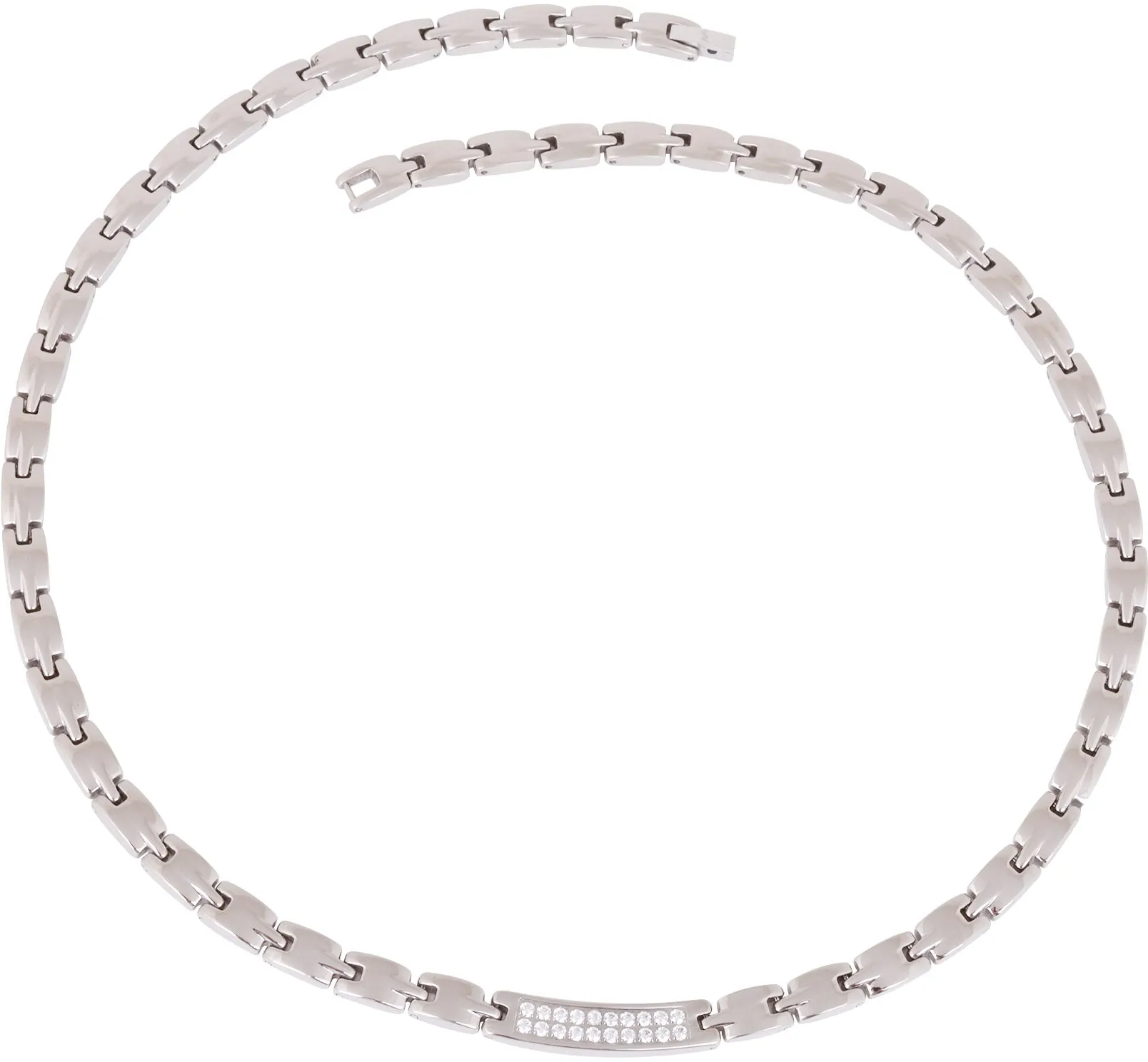 Elegant Titanium Magnetic Therapy Necklace - Womens - Width: .25in, w/ Czech Cyrstals / Silver