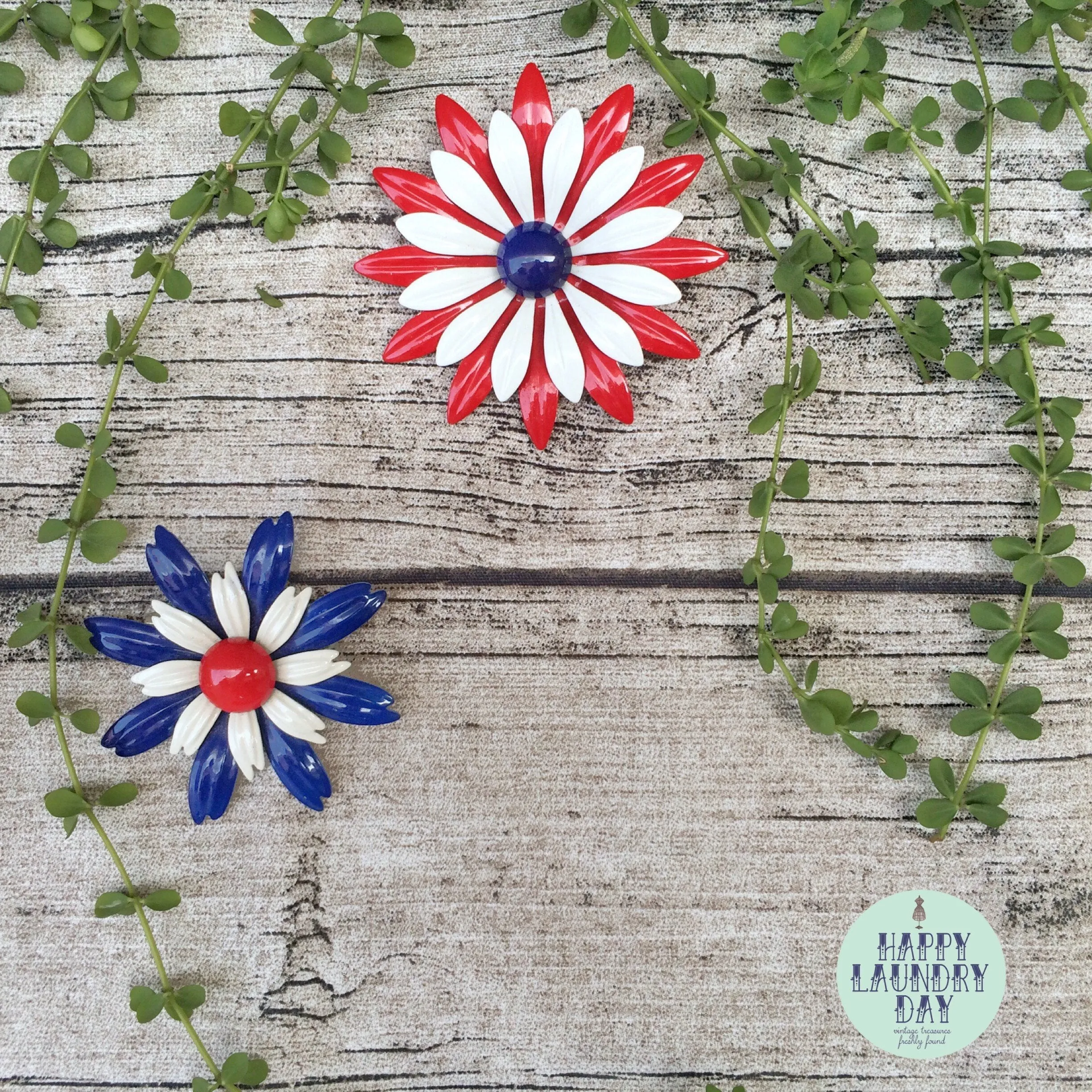 Fireworks Sky | Vintage 1960s Red White Blue Fourth of July Floral Enamel Brooch