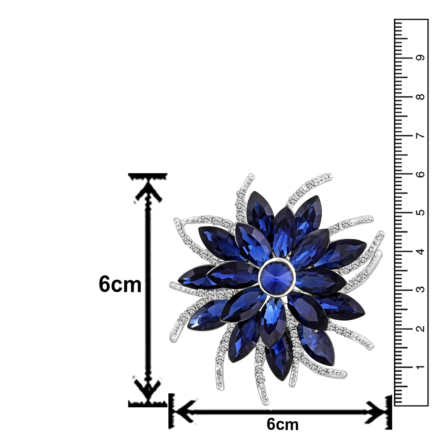 Floral Design Sapphire Blue Studded Saree Pin / Wedding Brooch