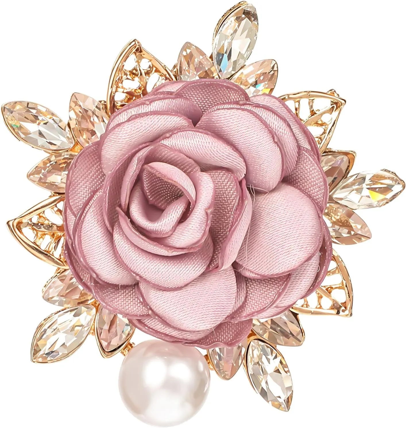 Flower Brooches for Women, Elegant Pink Brooch with Handmade Crystal Pearl & Flower Pins for Clothes, Dress, Lapel, Wedding, Parties (Pink, 2-Inch)