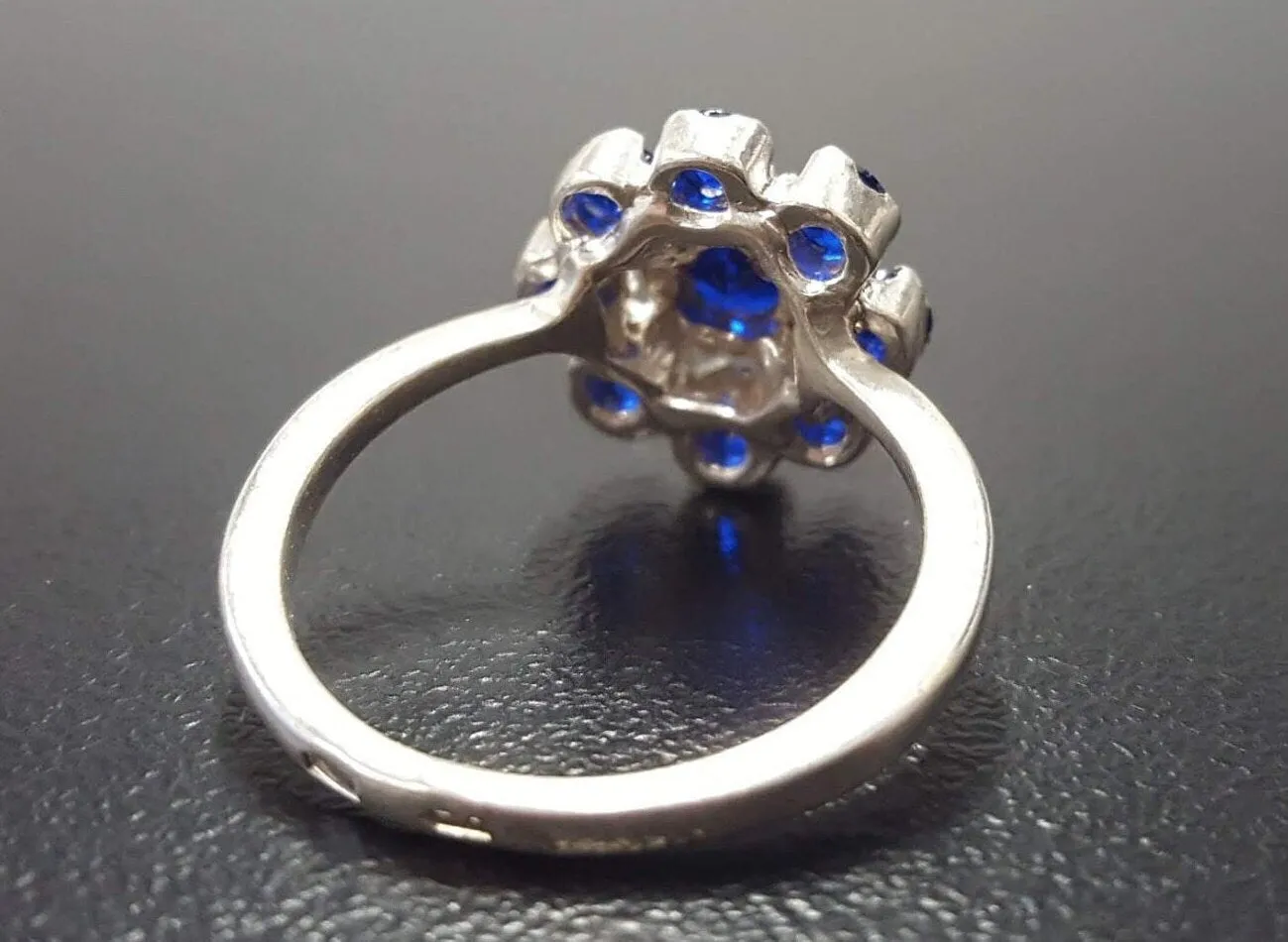 Flower Sapphire Ring - Blue Cocktail Ring - Large Vintage Ring