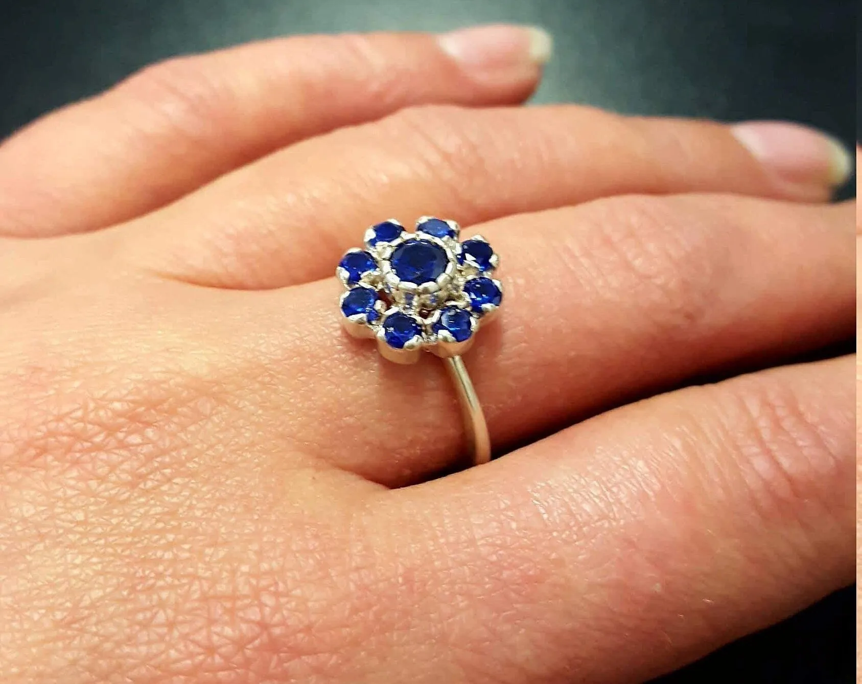 Flower Sapphire Ring - Blue Cocktail Ring - Large Vintage Ring