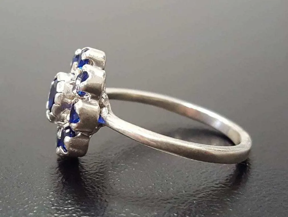 Flower Sapphire Ring - Blue Cocktail Ring - Large Vintage Ring