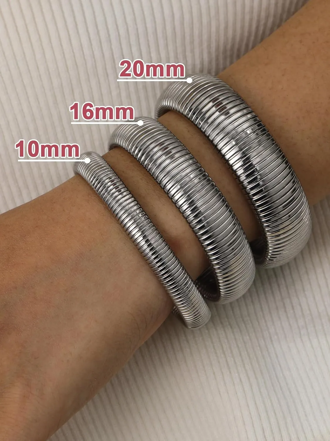 FOCALOOK Bangle Bracelets for Women, Gold Chunky Stretch Bracelet Stack, Flexible Wide Wristband Bracelet Trendy