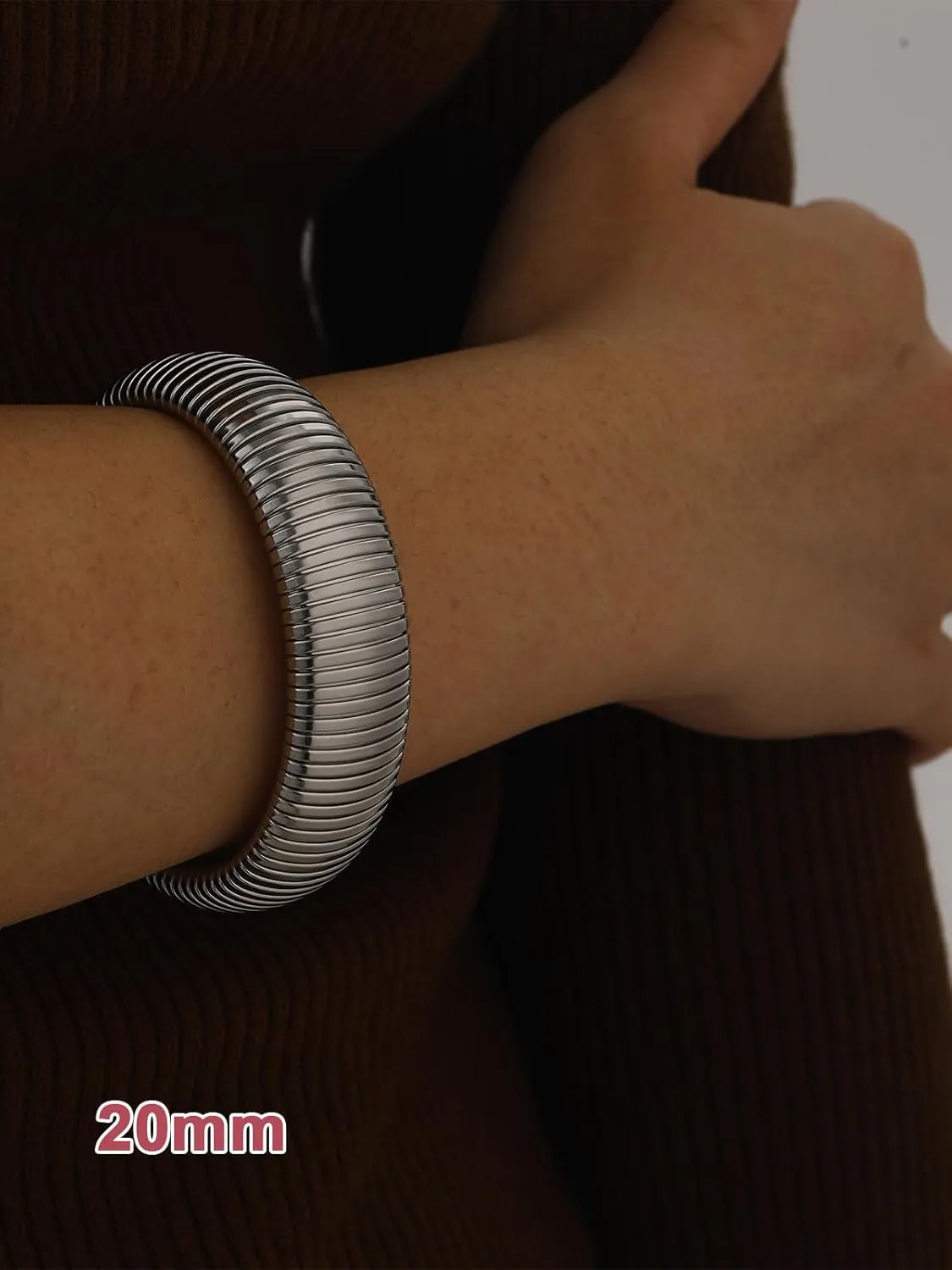 FOCALOOK Bangle Bracelets for Women, Gold Chunky Stretch Bracelet Stack, Flexible Wide Wristband Bracelet Trendy
