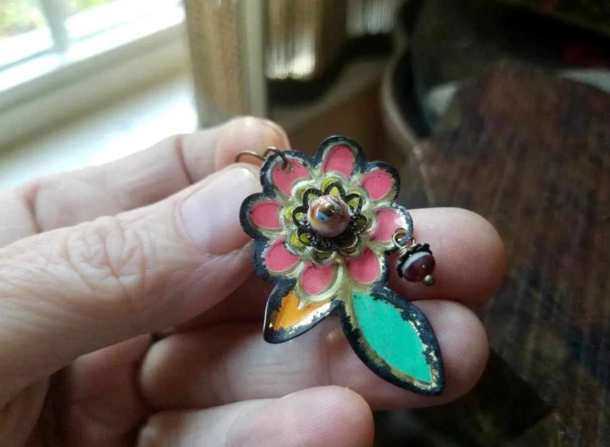 Fun Antique Tin Floral Earrings