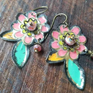 Fun Antique Tin Floral Earrings