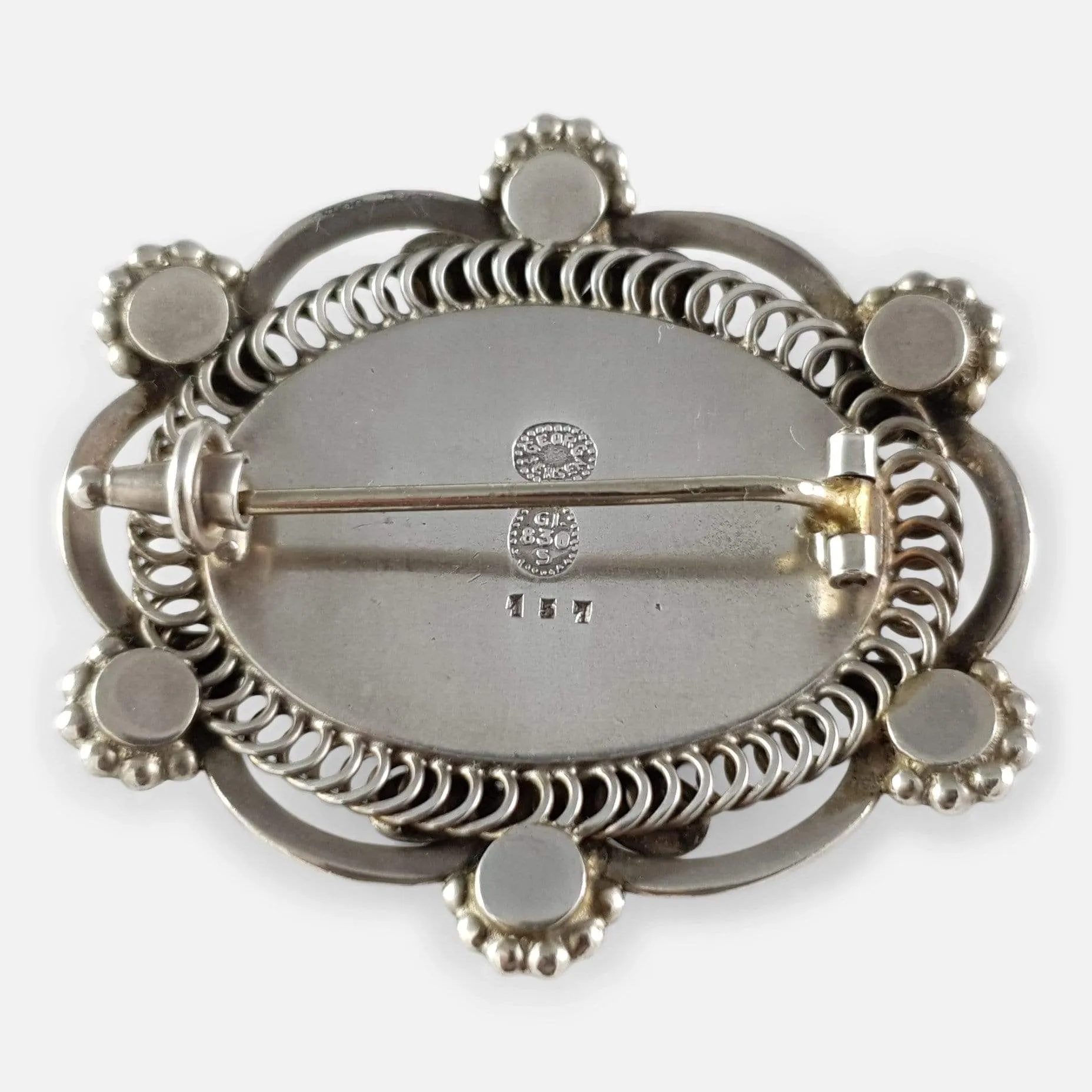 Georg Jensen Silver and Green Agate Brooch #157