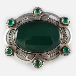 Georg Jensen Silver and Green Agate Brooch #157