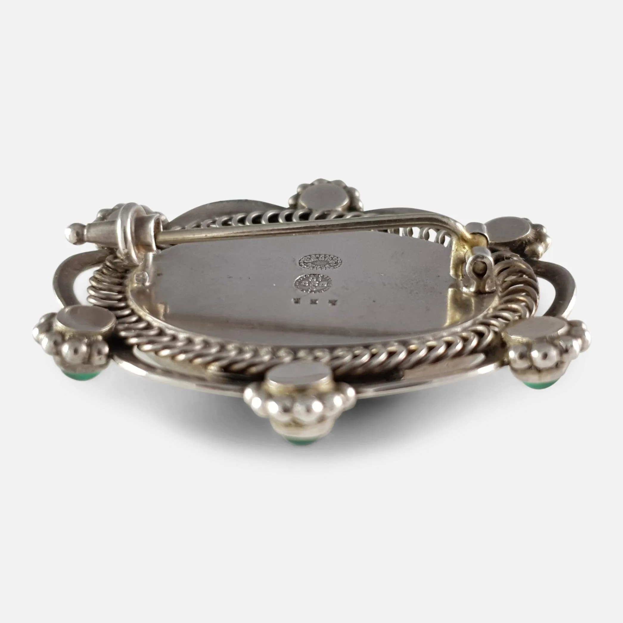 Georg Jensen Silver and Green Agate Brooch #157