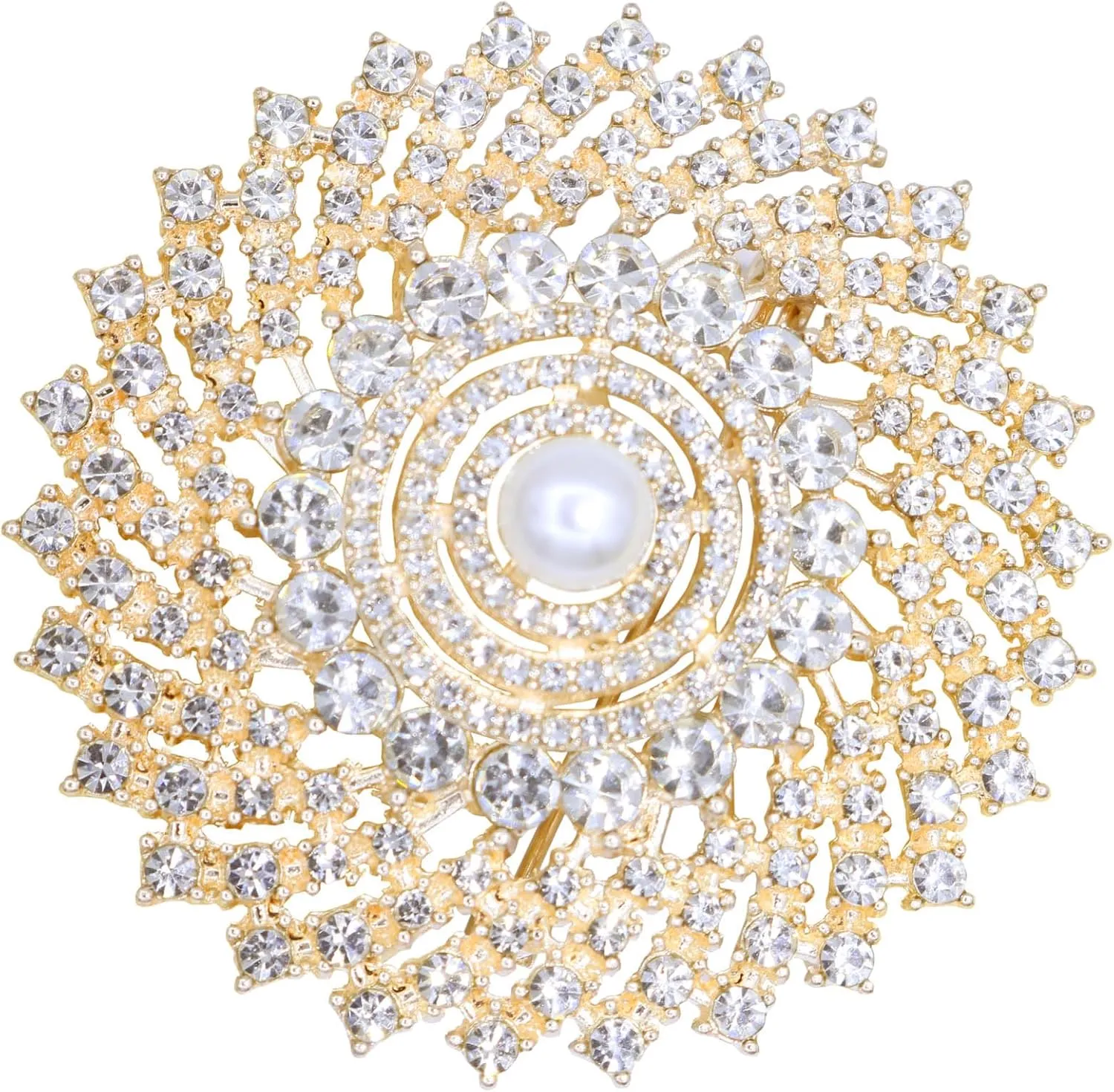 Gold Crystal Shell Flower Brooch Pins for Women Elegant Pearl Rhinestone Floral Brooches Pin Fashion Jewelry for Party Dance Wedding Banquet Brooch for Women Girl Gift