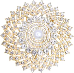 Gold Crystal Shell Flower Brooch Pins for Women Elegant Pearl Rhinestone Floral Brooches Pin Fashion Jewelry for Party Dance Wedding Banquet Brooch for Women Girl Gift