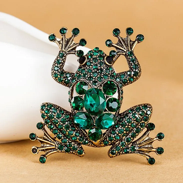 Green Gem Frog Brooch