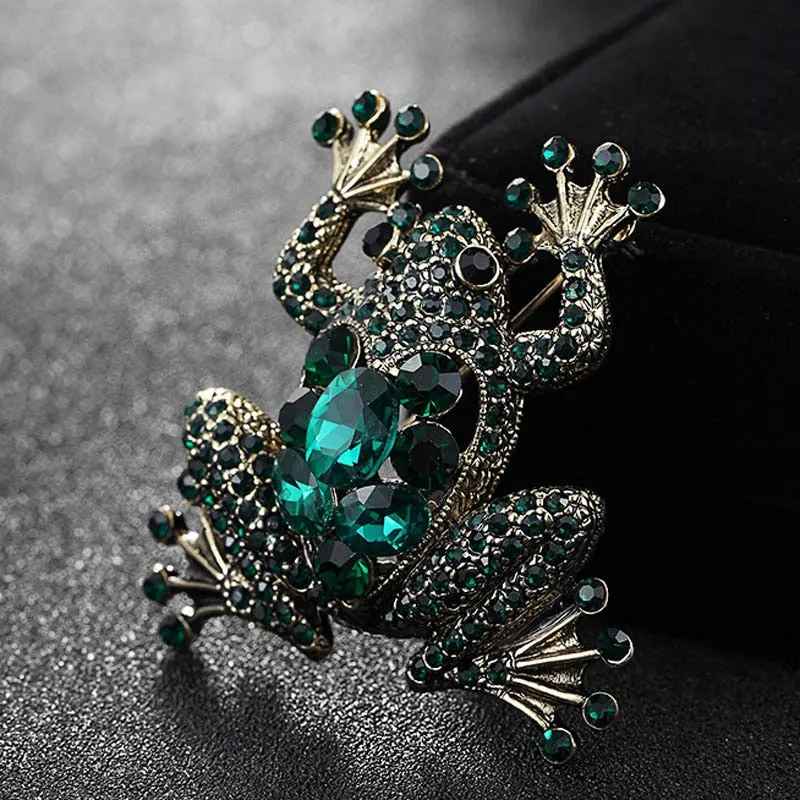 Green Gem Frog Brooch