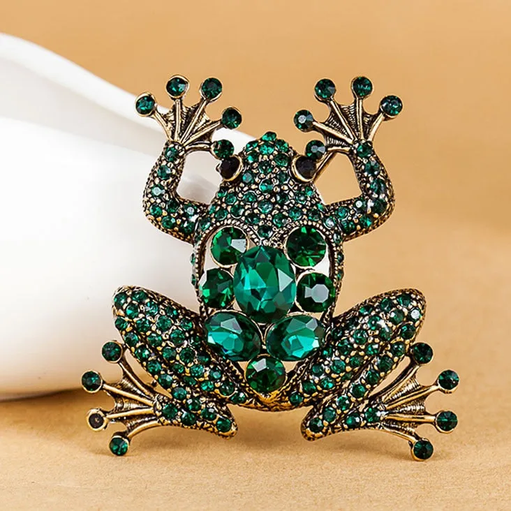 Green Gem Frog Brooch