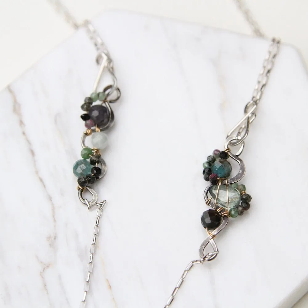 Hand Formed Sterling Silver Teardrop Necklace With Ruby Zoisite