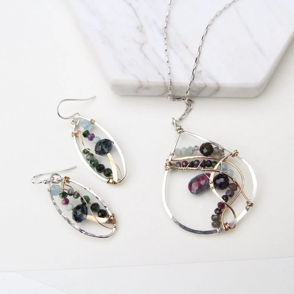 Hand Formed Sterling Silver Teardrop Necklace With Ruby Zoisite