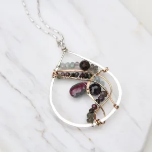 Hand Formed Sterling Silver Teardrop Necklace With Ruby Zoisite