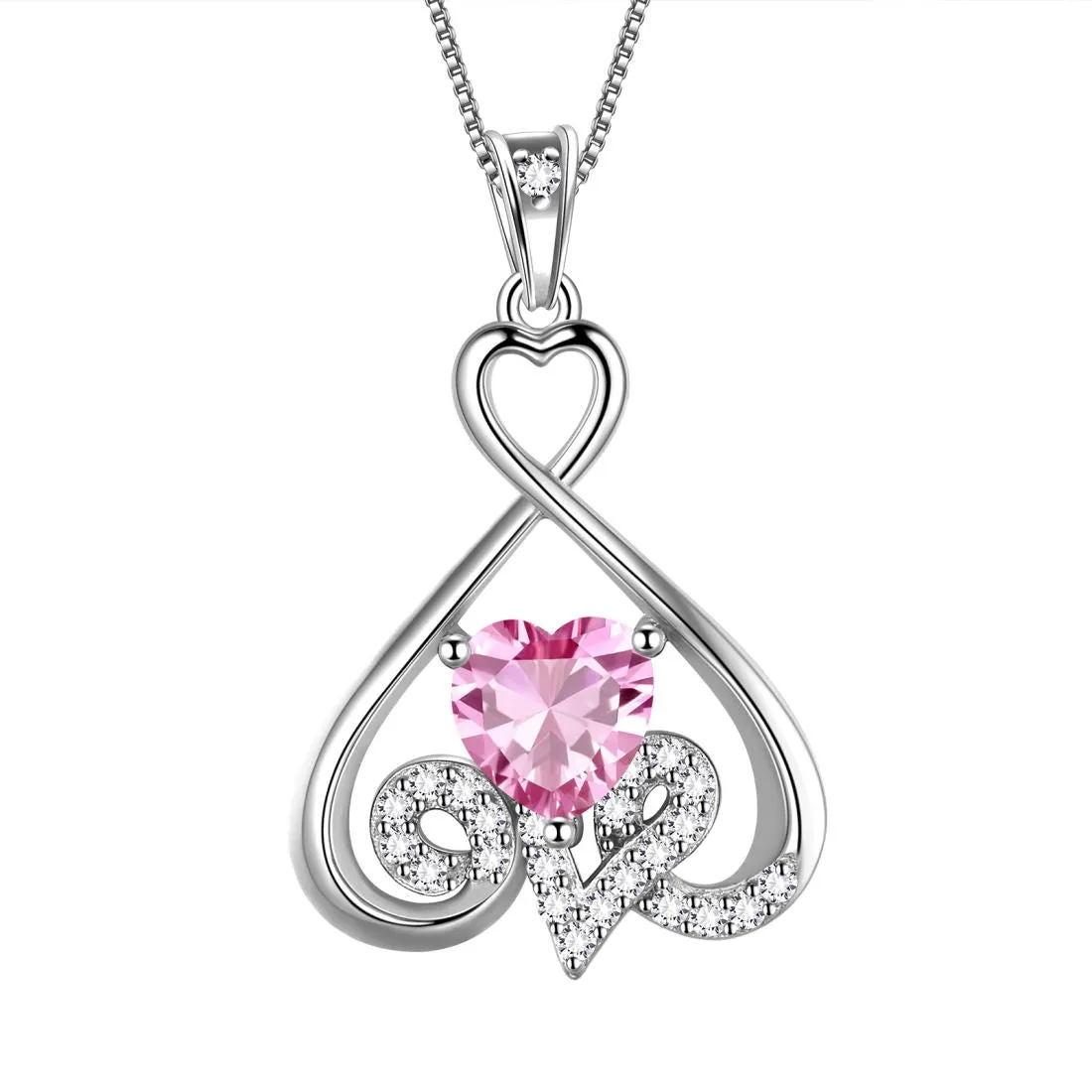 Heart Necklace Love Heart Oct. Birthstone Pendant Women Girls Jewelry Birthday Gift