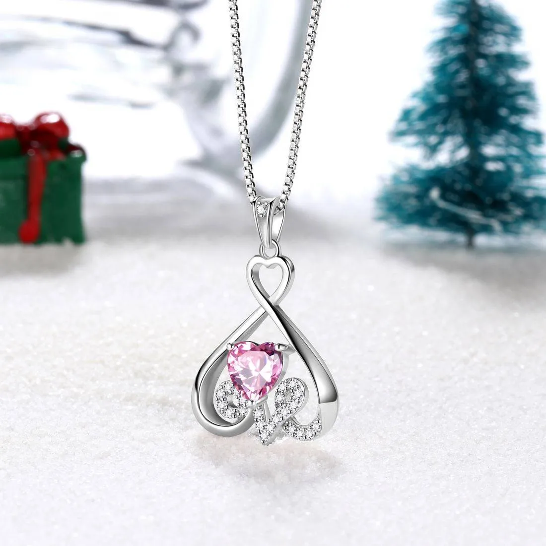 Heart Necklace Love Heart Oct. Birthstone Pendant Women Girls Jewelry Birthday Gift
