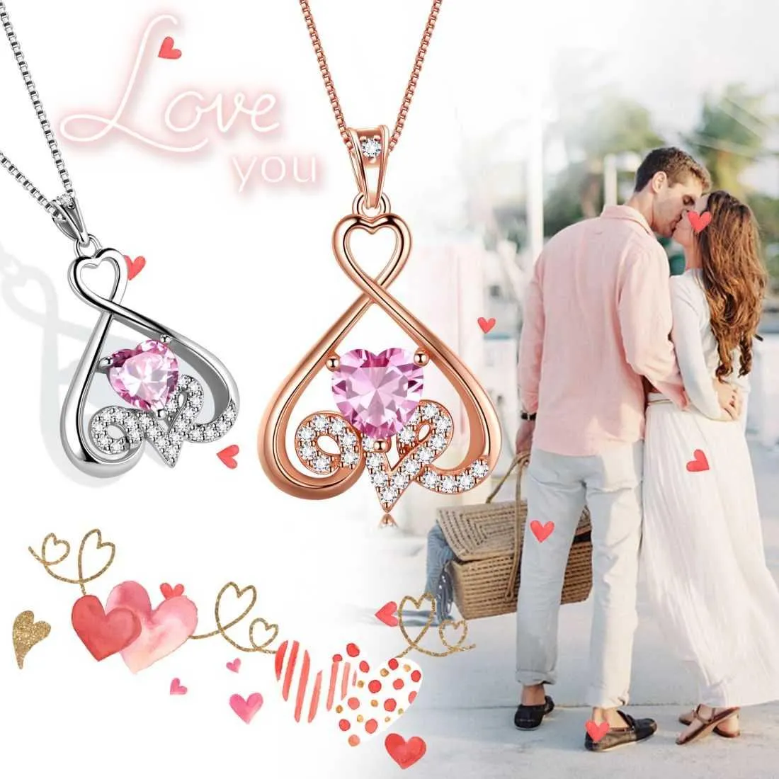 Heart Necklace Love Heart Oct. Birthstone Pendant Women Girls Jewelry Birthday Gift
