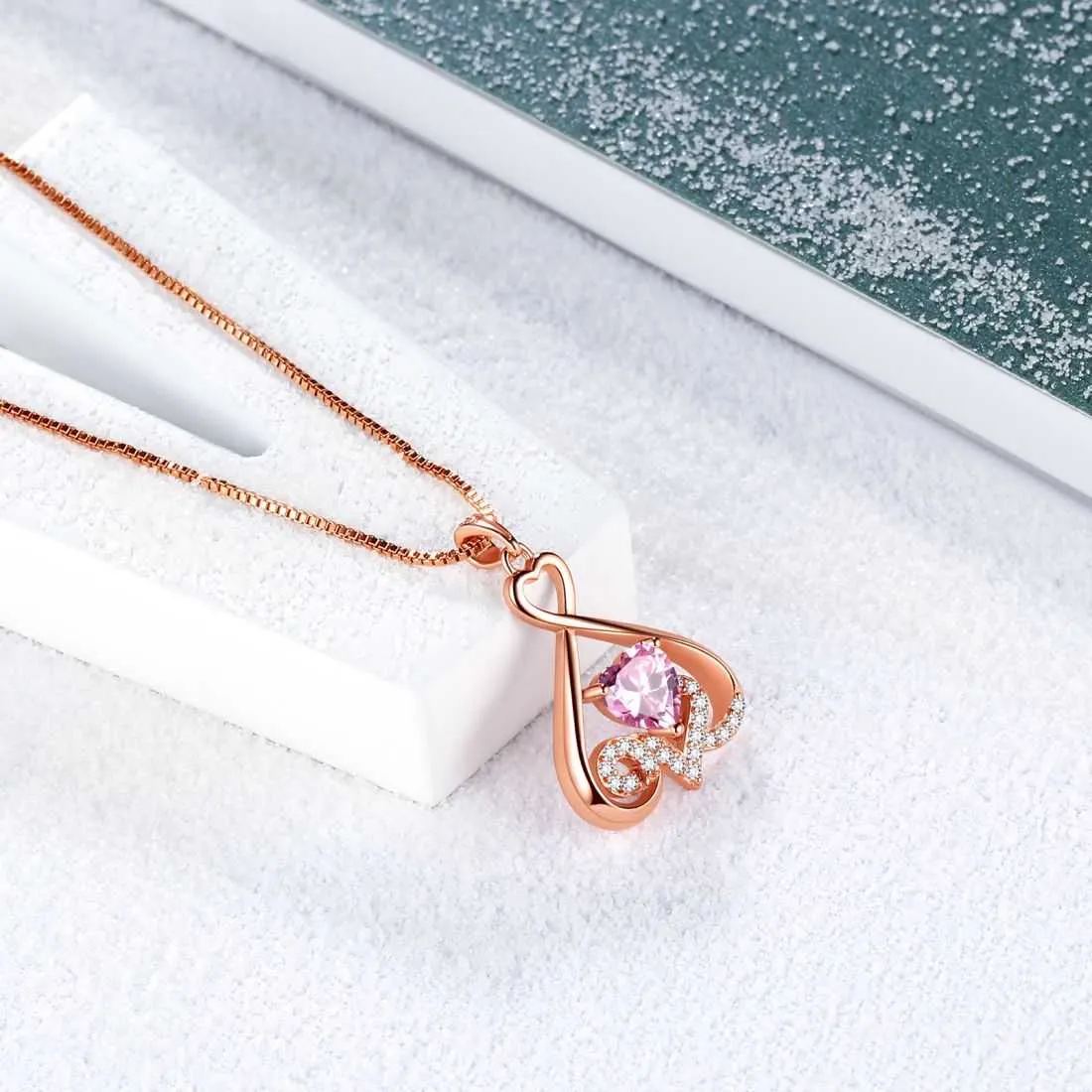 Heart Necklace Love Heart Oct. Birthstone Pendant Women Girls Jewelry Birthday Gift