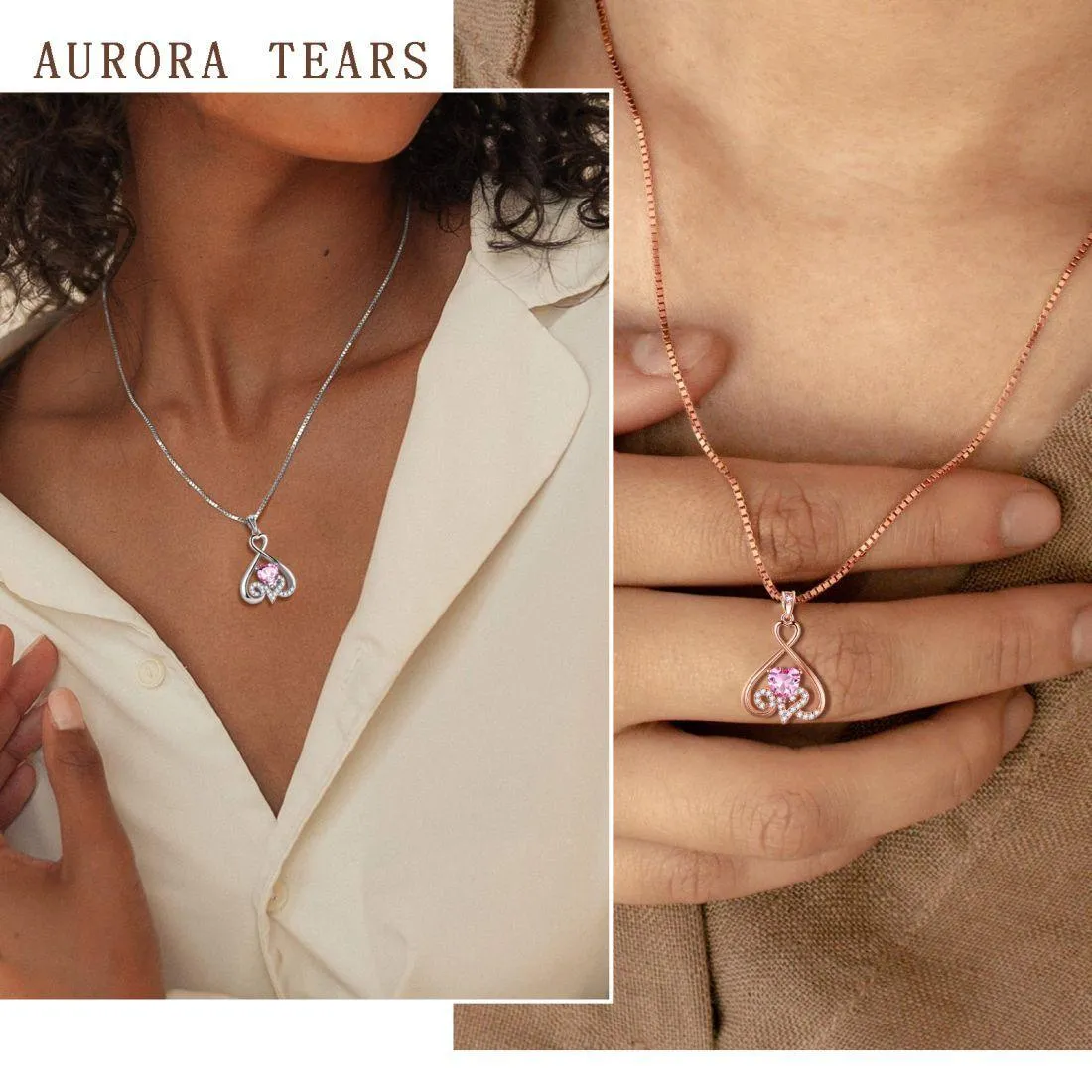 Heart Necklace Love Heart Oct. Birthstone Pendant Women Girls Jewelry Birthday Gift