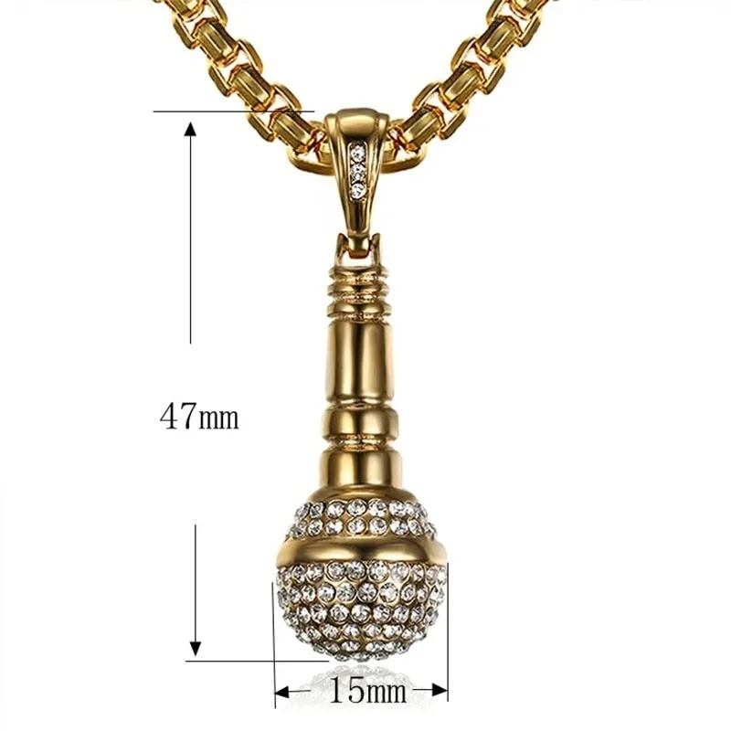 Iced Out Microphone Shaped Pendant Necklace