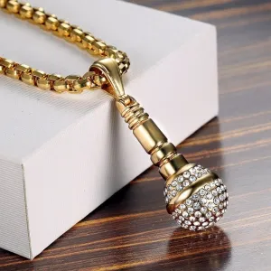 Iced Out Microphone Shaped Pendant Necklace