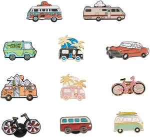 KISSITTY 11pcs Vehicle Brooches Cartoon Enamel Pin Bus Motorbike & Bicycle Shape Enamel Lapel Badge Brooch Pins for Backpack Clothes Jackets Suits Coats