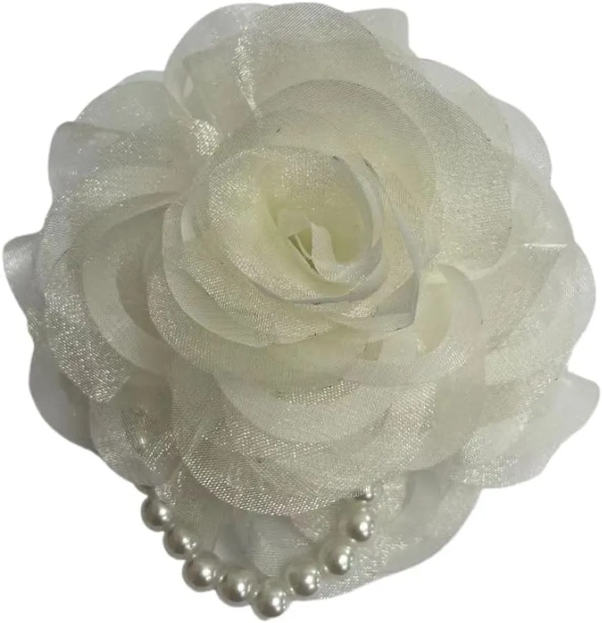 Kokoma Elegant Camellia Flower Brooch Pin for Women Lace Satin Fabric Rose Flower Brooches Lapel Pin for Wedding Party Dance Banquet Ceremony Clothes Dress Accessories Jewelry