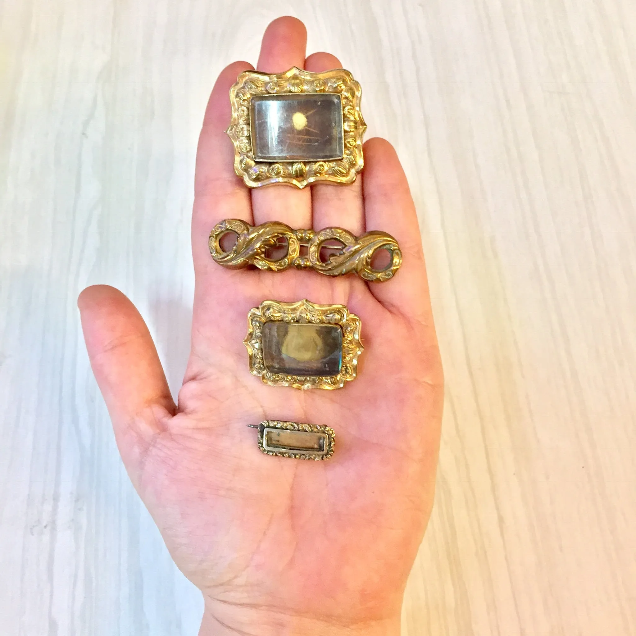 Lot of Four Antique Gold Filled Victorian Brooches | Victorian | Lot of Pins | Locket Pins | Vintage Pin Lot | Monogrammed Pins | Craft Idea