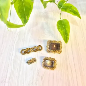 Lot of Four Antique Gold Filled Victorian Brooches | Victorian | Lot of Pins | Locket Pins | Vintage Pin Lot | Monogrammed Pins | Craft Idea