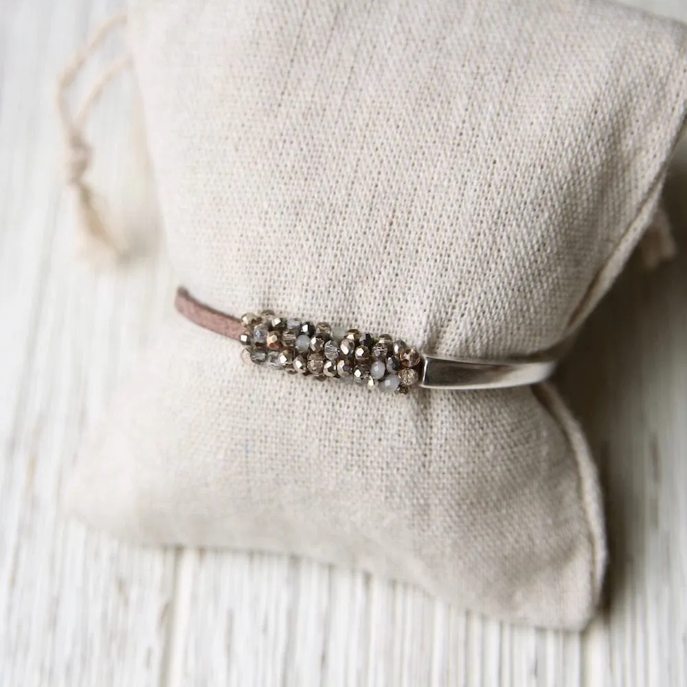 Metallic Crystals Hand Stitched Leather 1/2 Cuff