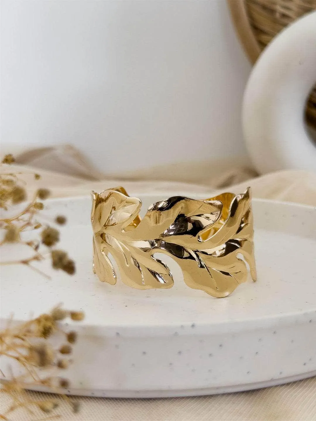 Metallic Leaf Cuff Bangle