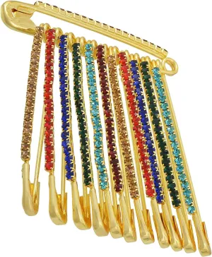 Multicolor Rhinestone Safety Pins Brooches Sweater Shawl Clips Faux Crystal Brooches Shiny Brooch Pins for Clothing Dress Pants Skirt Dressing Accessories