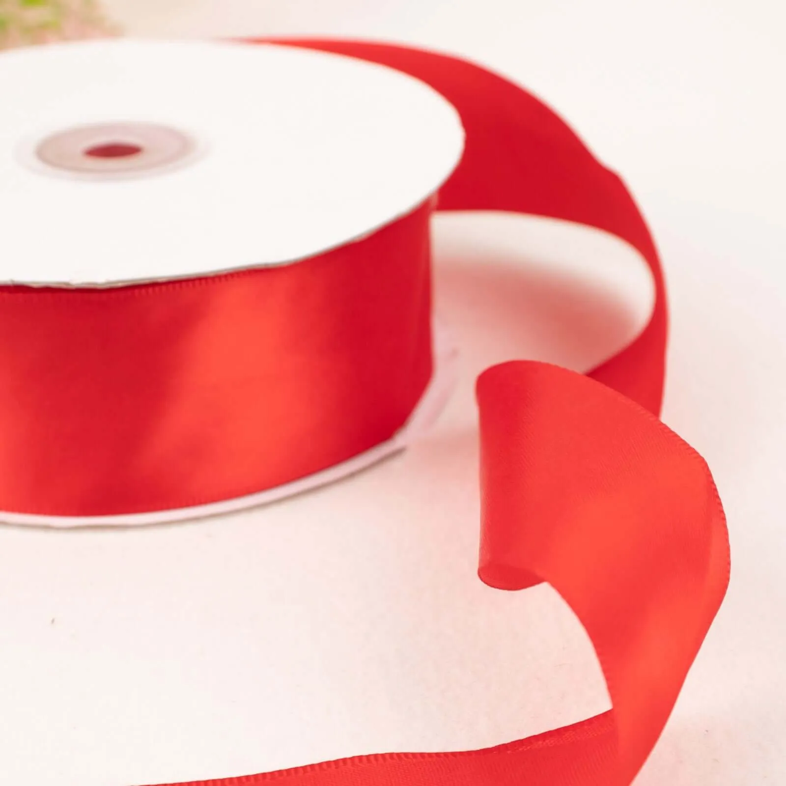 Red Single Face Decorative Satin Ribbon 50 Yards 1.5"