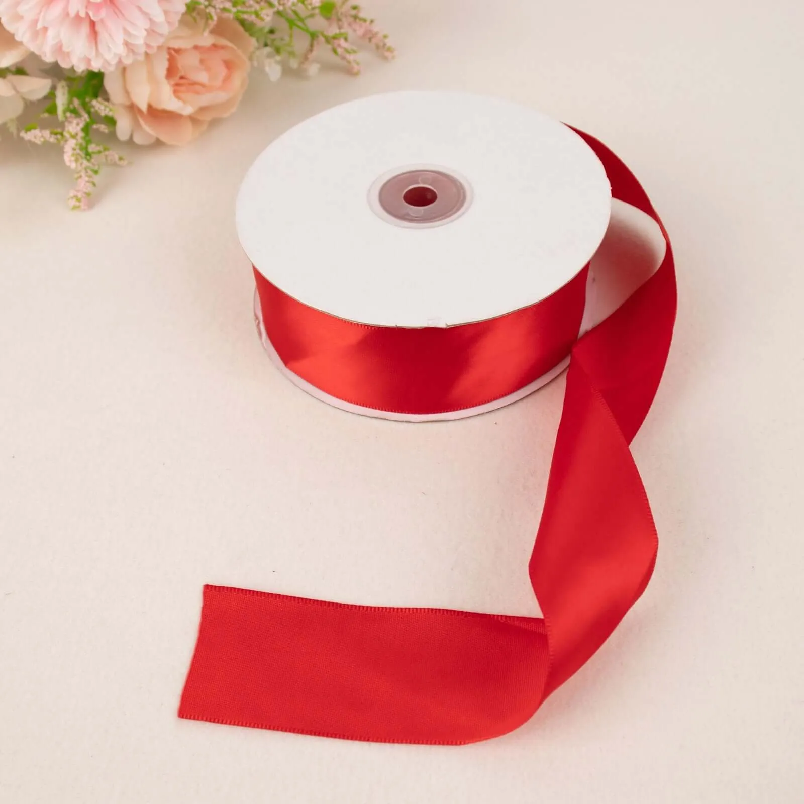 Red Single Face Decorative Satin Ribbon 50 Yards 1.5"