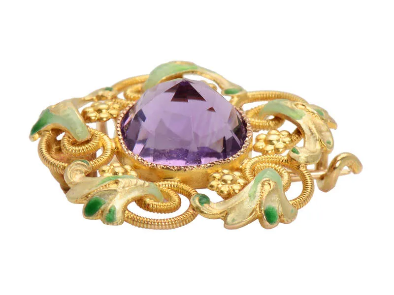 Riker Bros. Amethyst Enamel Brooch Pendant