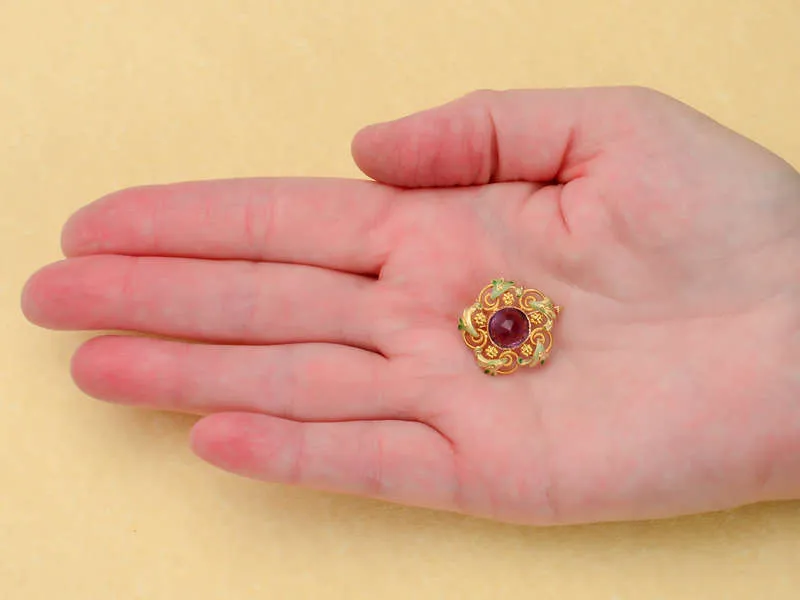 Riker Bros. Amethyst Enamel Brooch Pendant