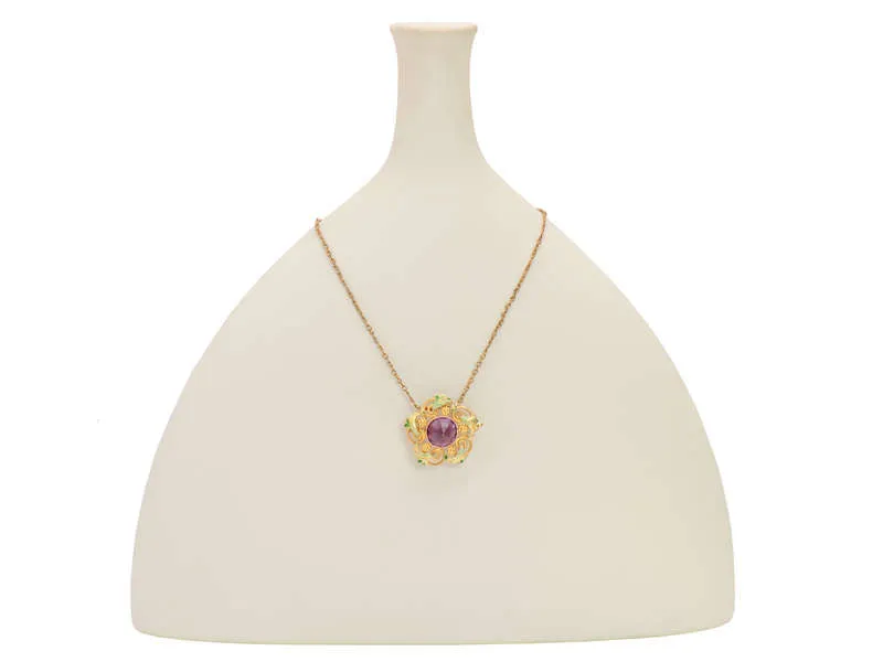 Riker Bros. Amethyst Enamel Brooch Pendant