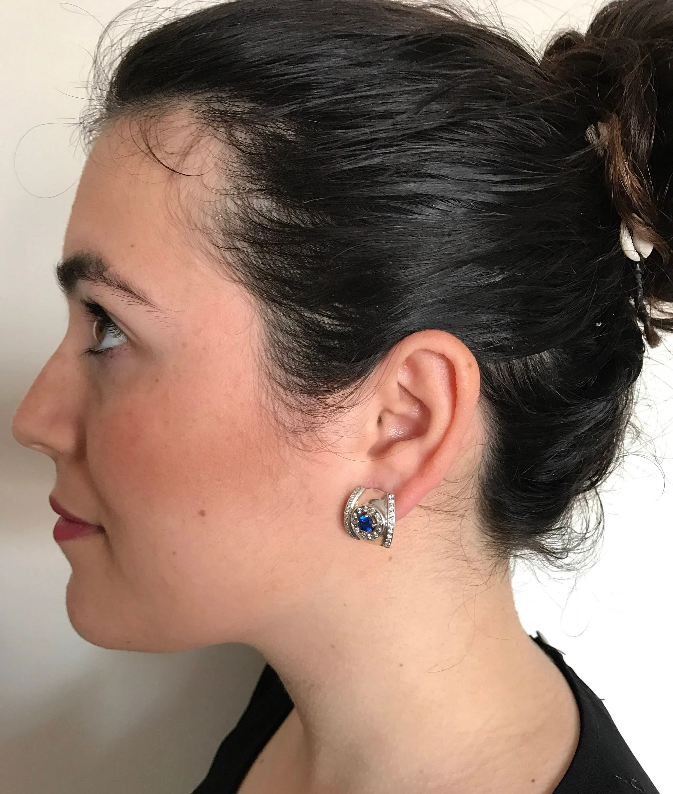 Sapphire Earrings - Blue Dome Earrings - Vintage Chunky Earrings
