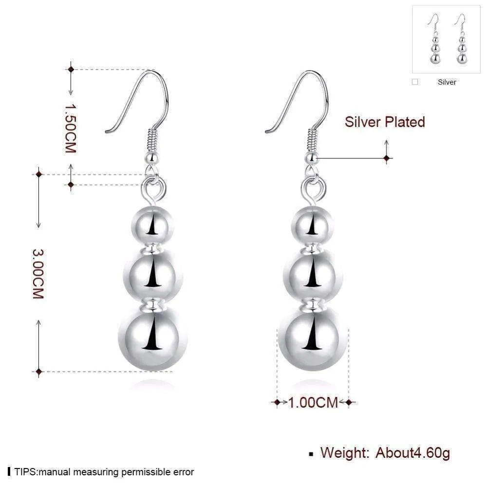 Silver Triple Bead Dangling French Hook Earrings for Woman