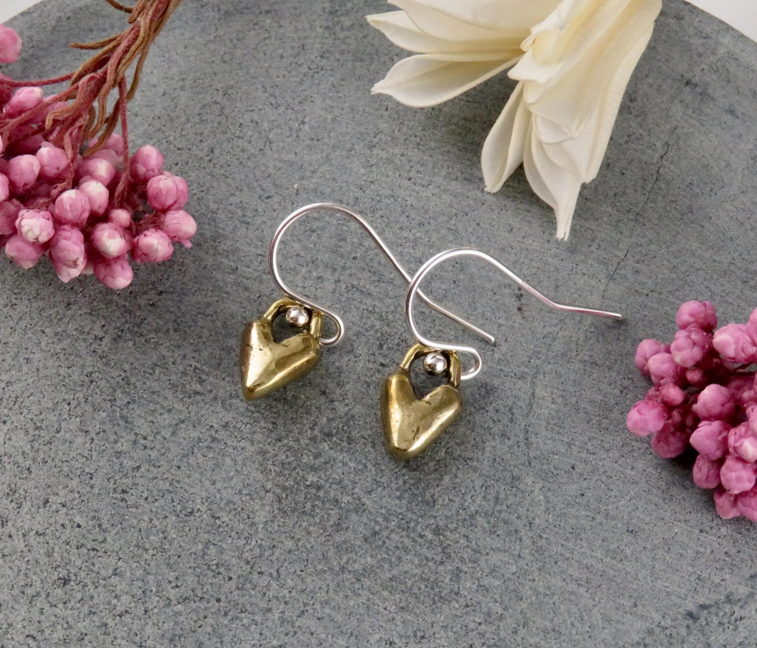 Small Primitive Bronze Heart Earrings