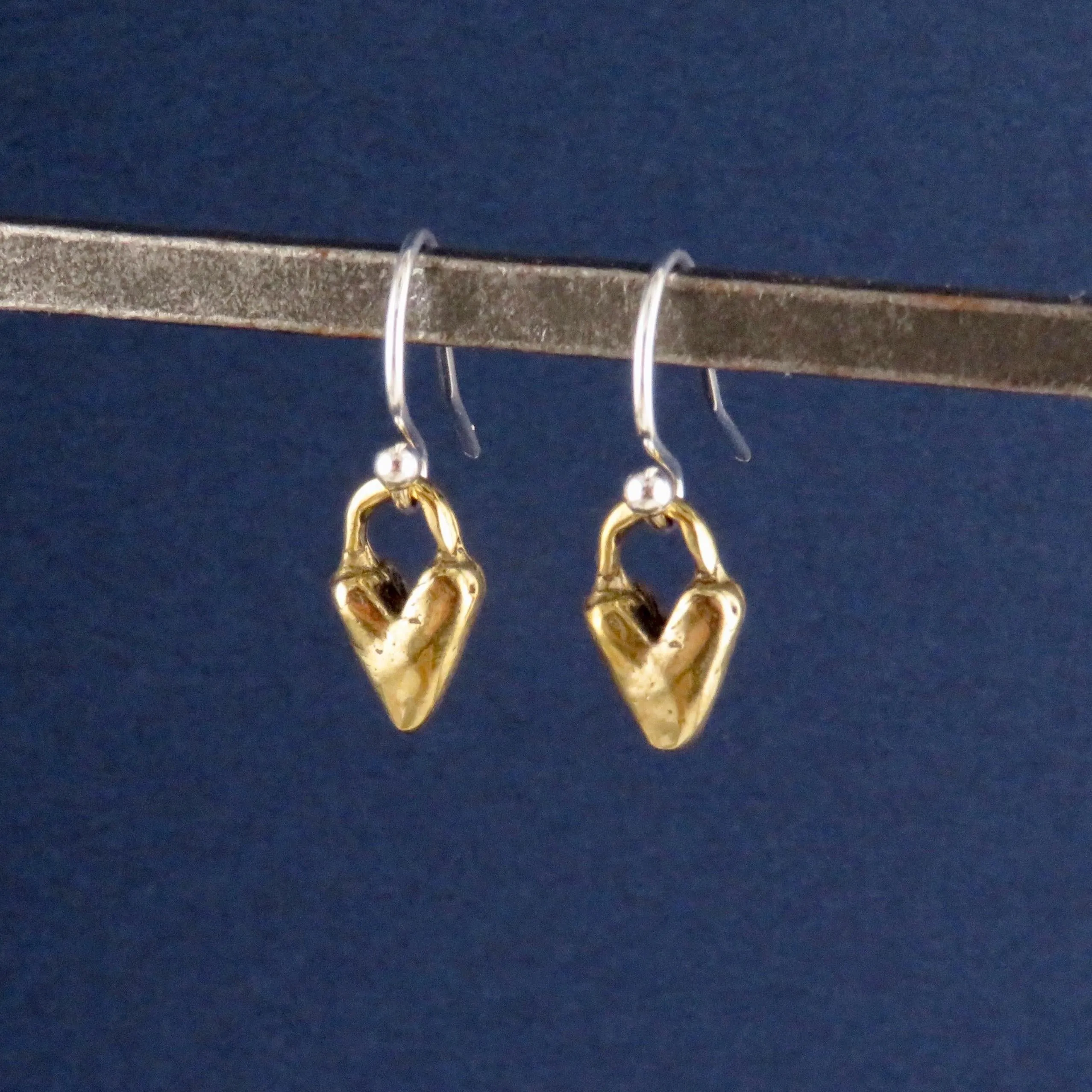 Small Primitive Bronze Heart Earrings