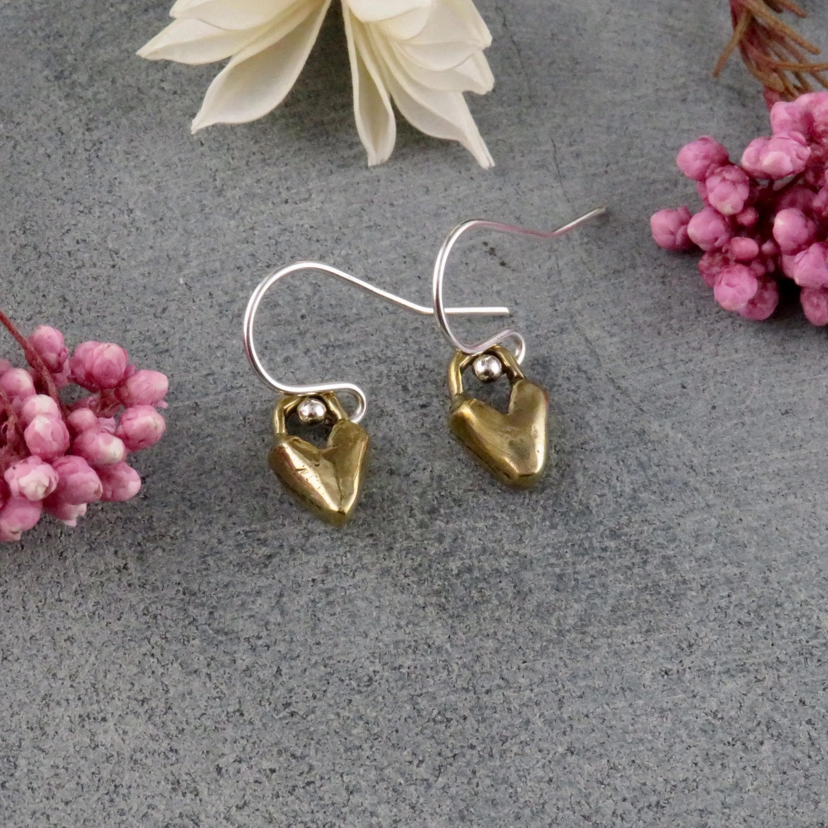Small Primitive Bronze Heart Earrings