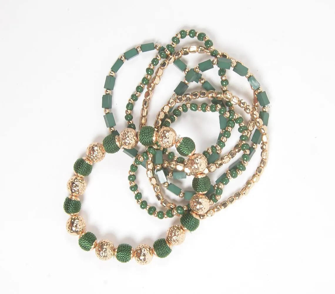 Statement Sage & Metallic Cluster Bracelet