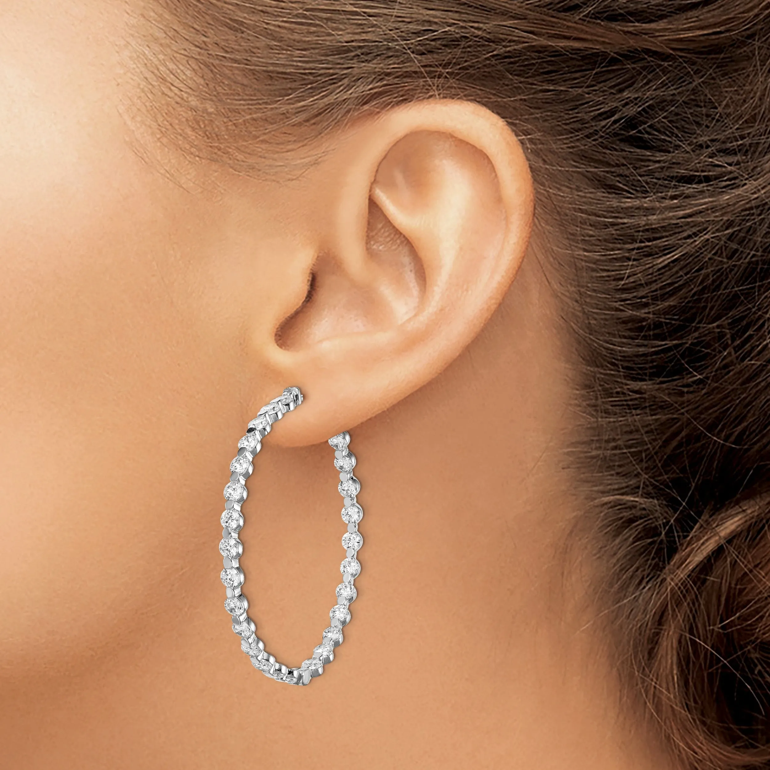 Sterling Silver 54 Stones Round Hoop Earrings